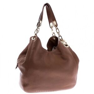 Michael Kors Brown Pebbled Leather Multi-Pocket Shoulder Bag. Gold hardware.